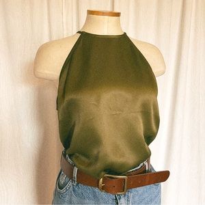 Anthropologie Boden green satin tank top